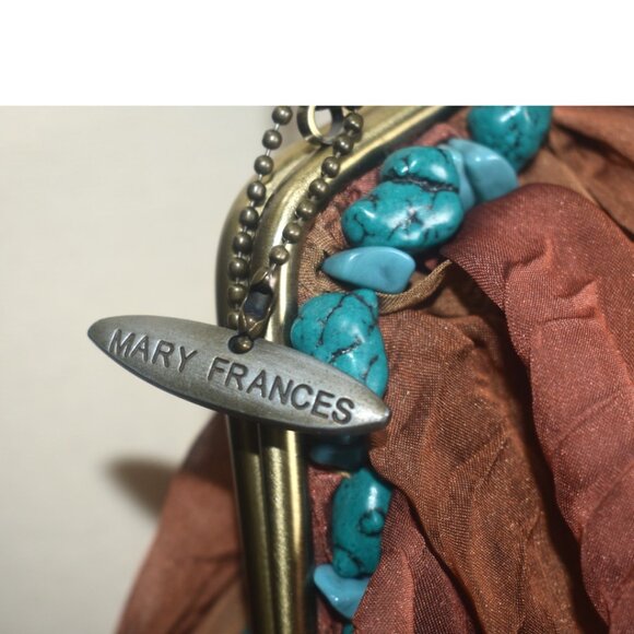 Mary Frances Shoulder Bag Purse Rock My Soul Boho Turquoise Silk Ruffle Beaded - Picture 6 of 11